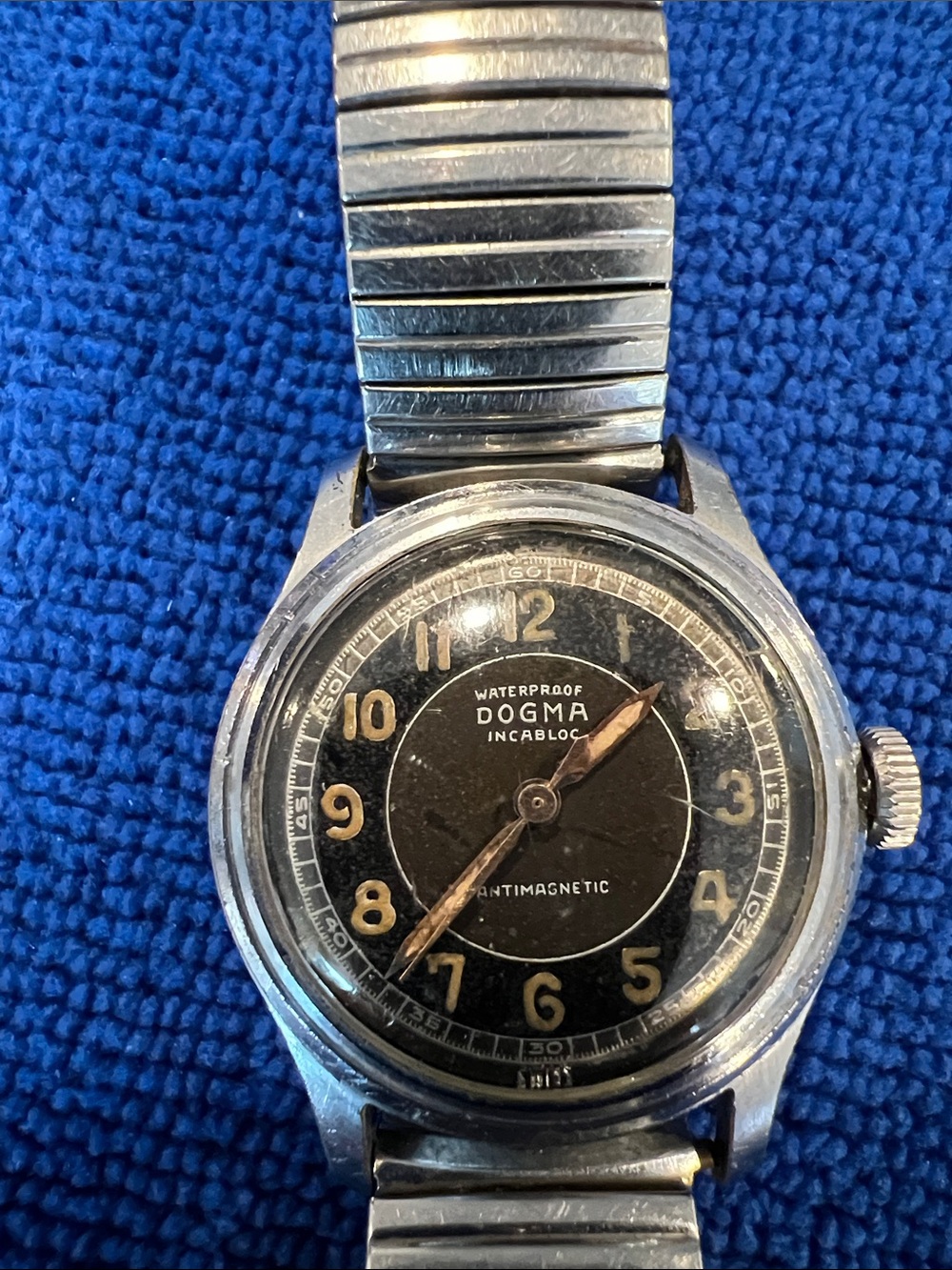 Dogma Waterproof Incabloc Vintage Black Dial Watch